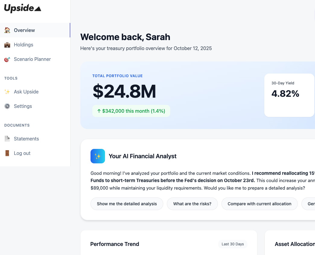 Upside Overview Screen
